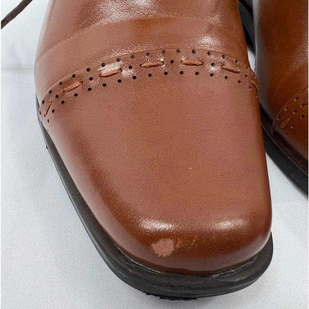 STACY ADAMS Cognac Brown Templeton Oxford Cap Toe Dress Shoes Kid's Size 13.5M